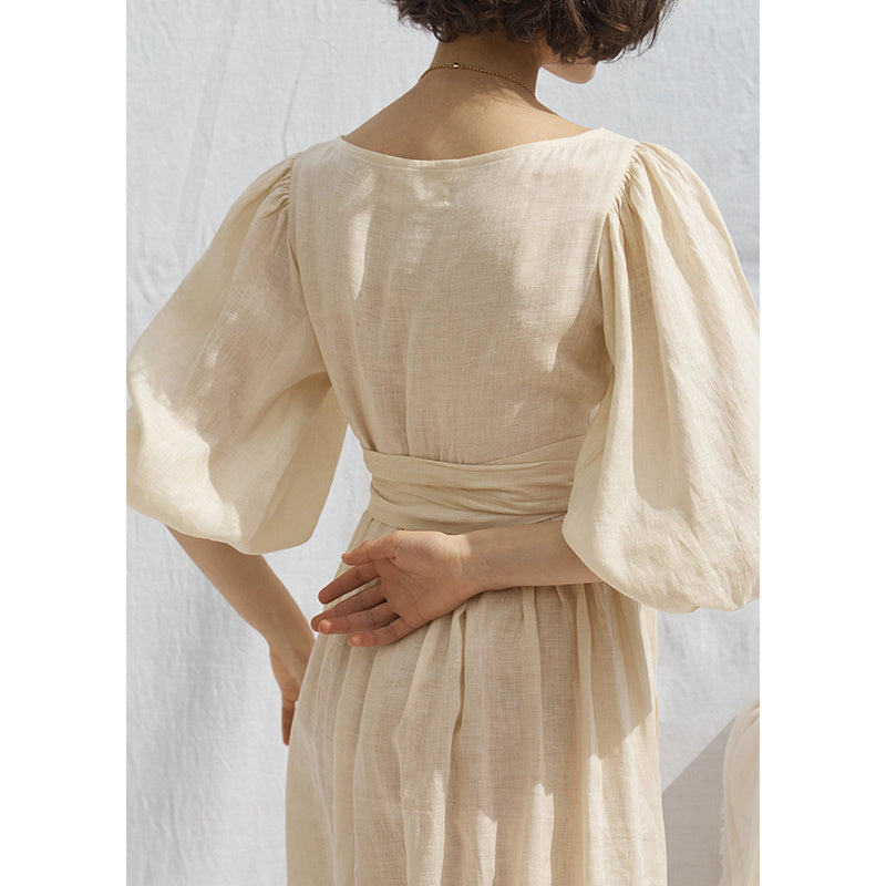 Style Waist-Tie Puff Sleeve Dress