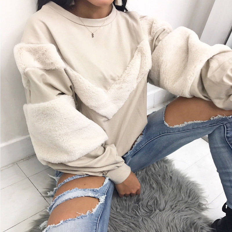 V-shaped plus sleeves fight wool sweater