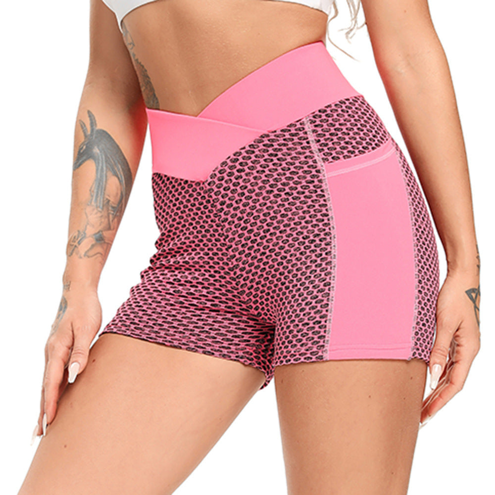 Honeycomb Jacquard Yoga Shorts With Pockets