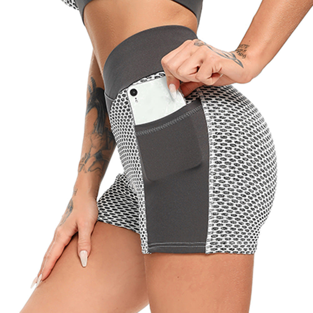 Honeycomb Jacquard Yoga Shorts With Pockets