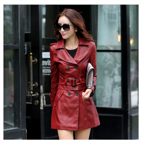Slim-Fit Leather Trench Coatrench