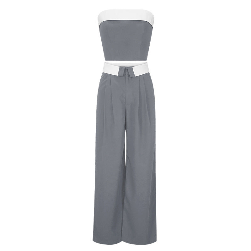 Contrast Color Vest Wide-leg Suit Pants