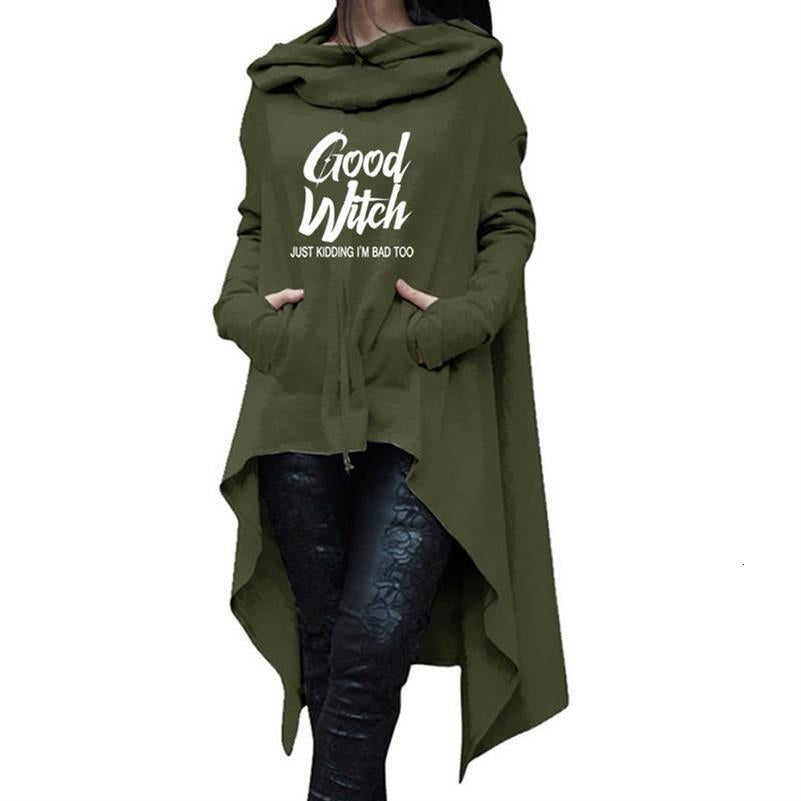 Women Long Irregular Sweats Print Hoodies