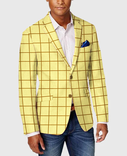 Men's Single-Row Two-button Plaid Blazer