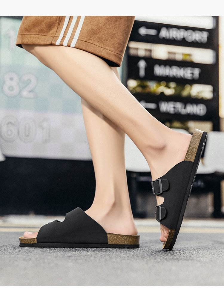 Leather Surface Boken Slippers