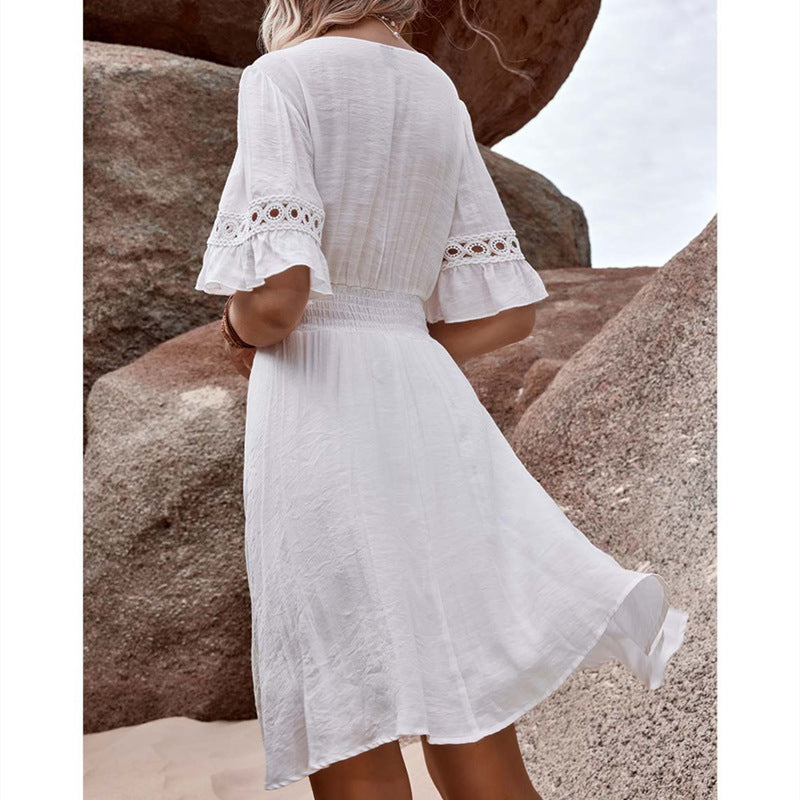 Printed Lace Casual Vacation Style Dress