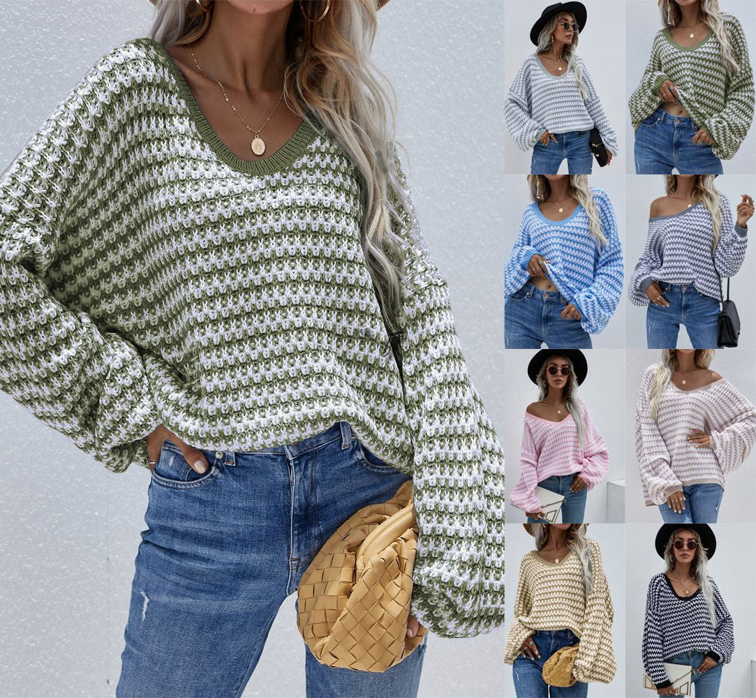 Striped Sweater V-Neck Sweater