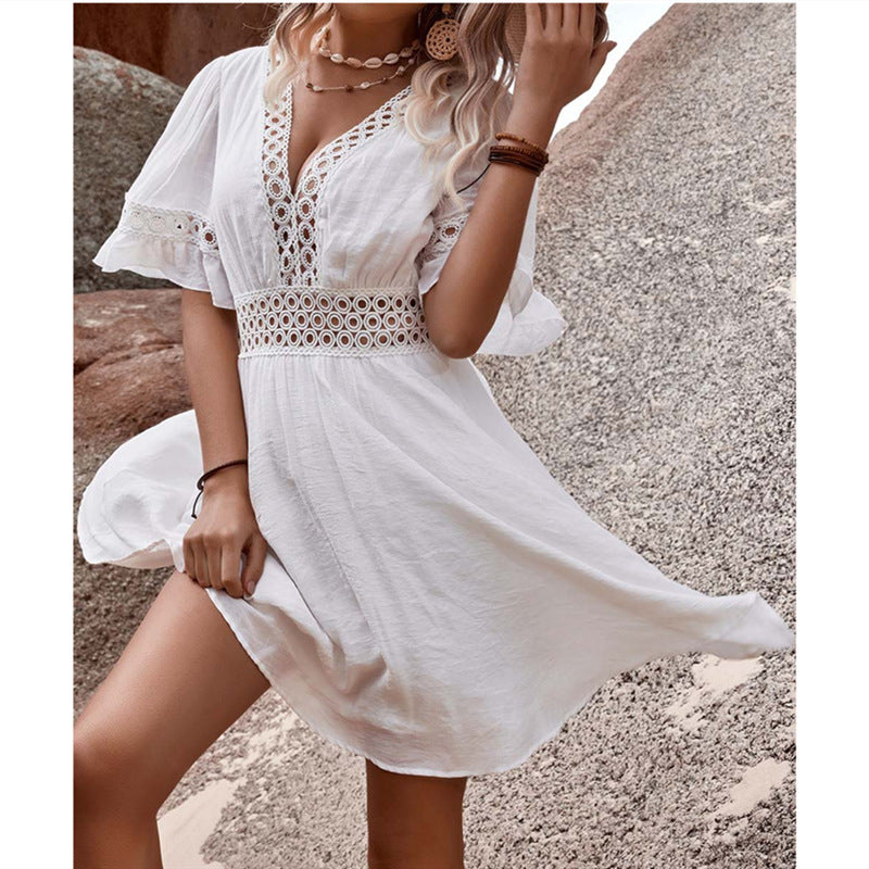 Printed Lace Casual Vacation Style Dress