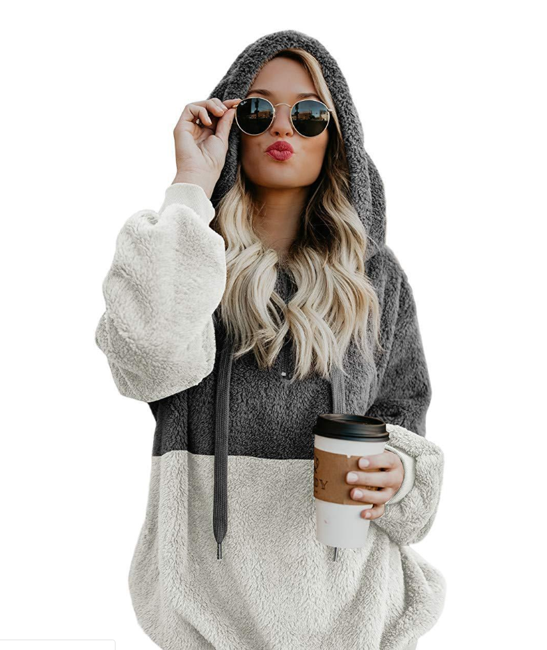 Women Casual Plush Zipper Warm Loose Hoodies
