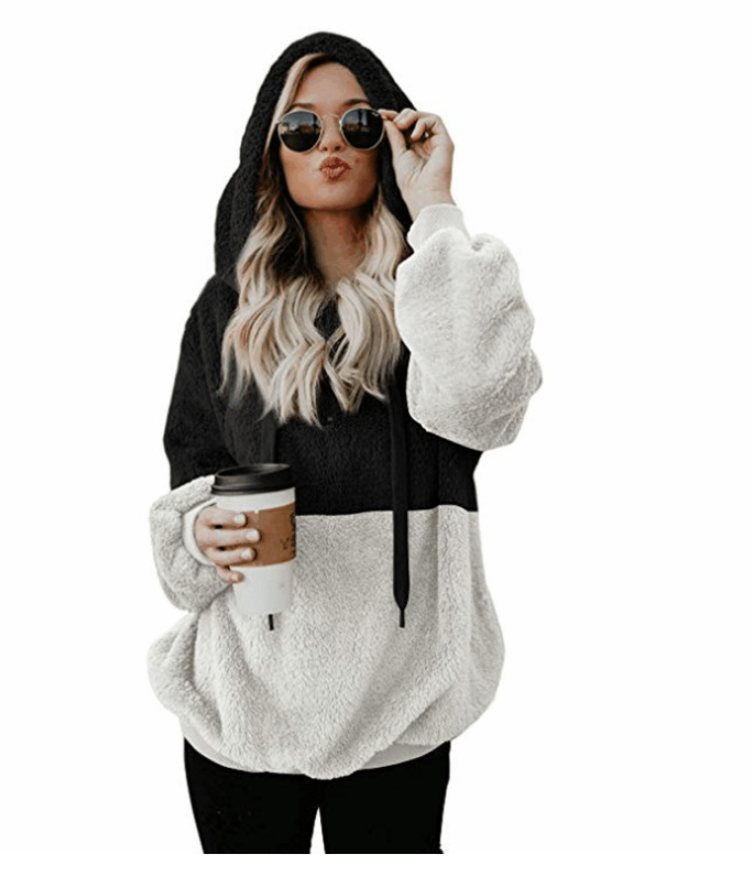 Women Casual Plush Zipper Warm Loose Hoodies