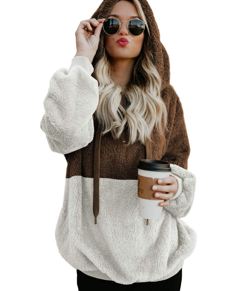 Women Casual Plush Zipper Warm Loose Hoodies