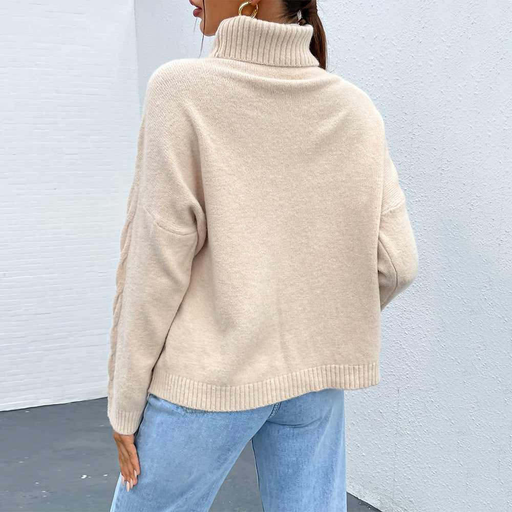Solid Color Turtleneck Pullover Ladies Knitted Sweater