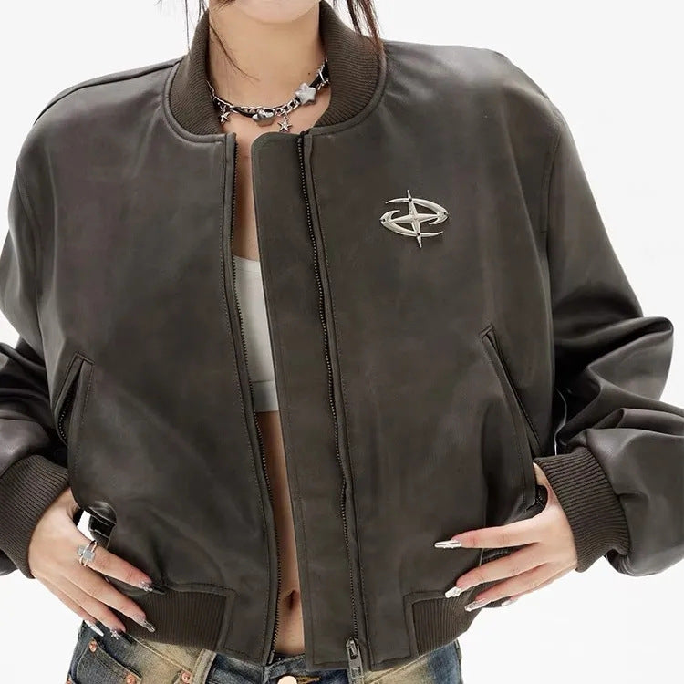 Jacket Baseball Uniform Baggy Coat For Women