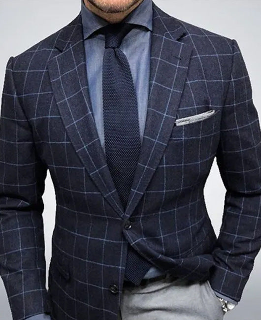 Men's Single-Row Two-button Plaid Blazer