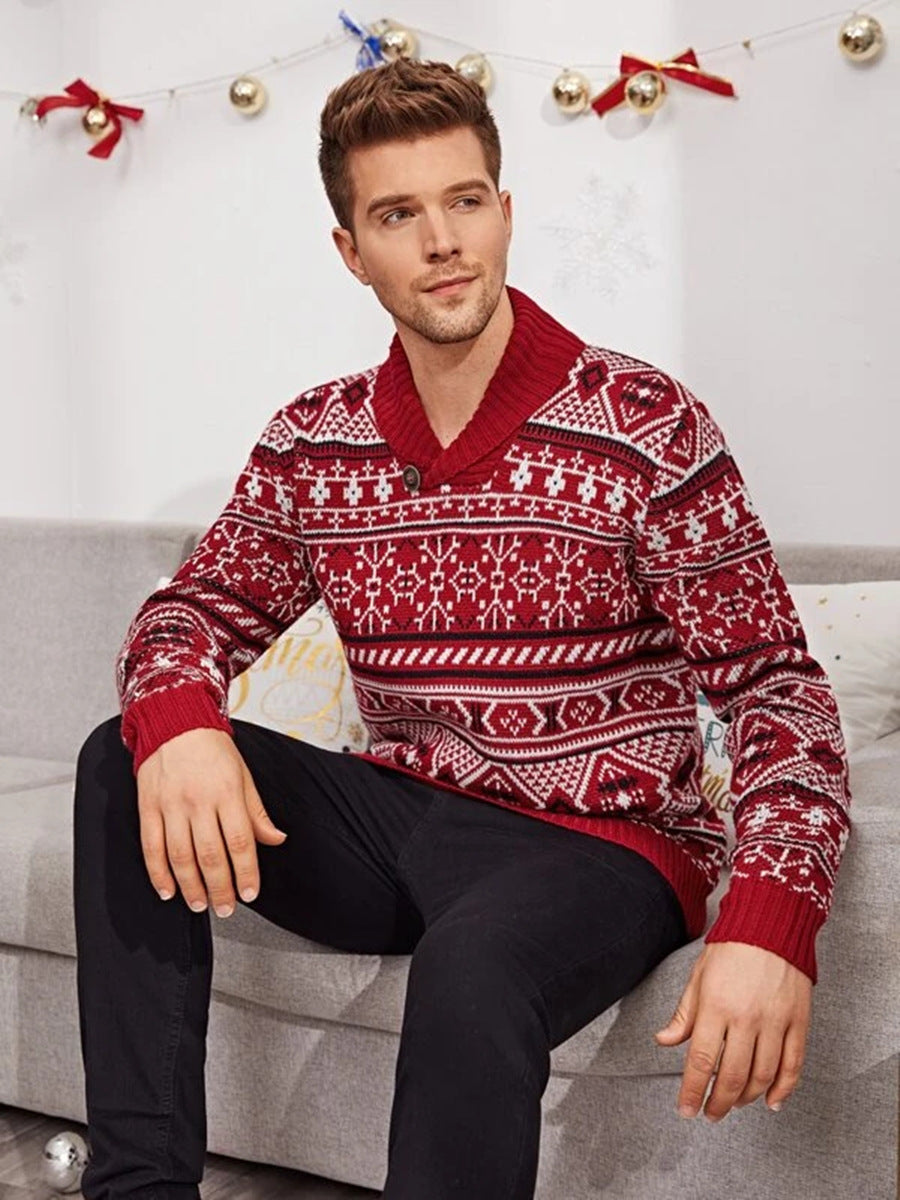 Christmas Elk Lapel Knitted Sweater
