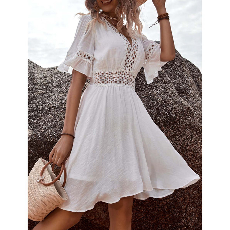 Printed Lace Casual Vacation Style Dress