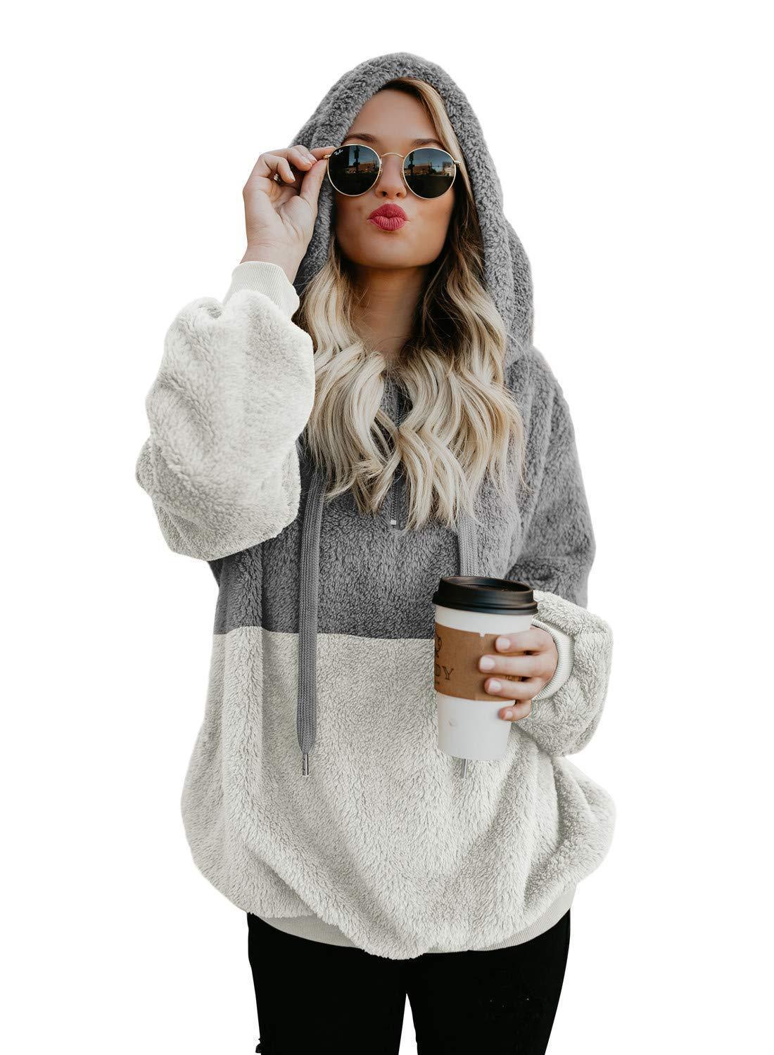 Women Casual Plush Zipper Warm Loose Hoodies