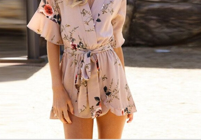 Women Floral Print Beach Jumpsuits