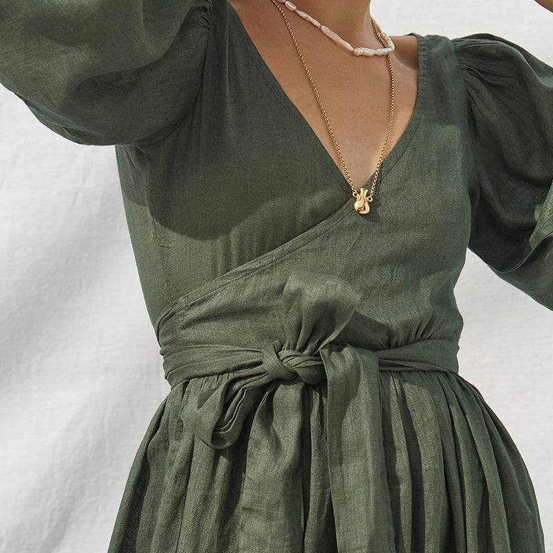 Style Waist-Tie Puff Sleeve Dress