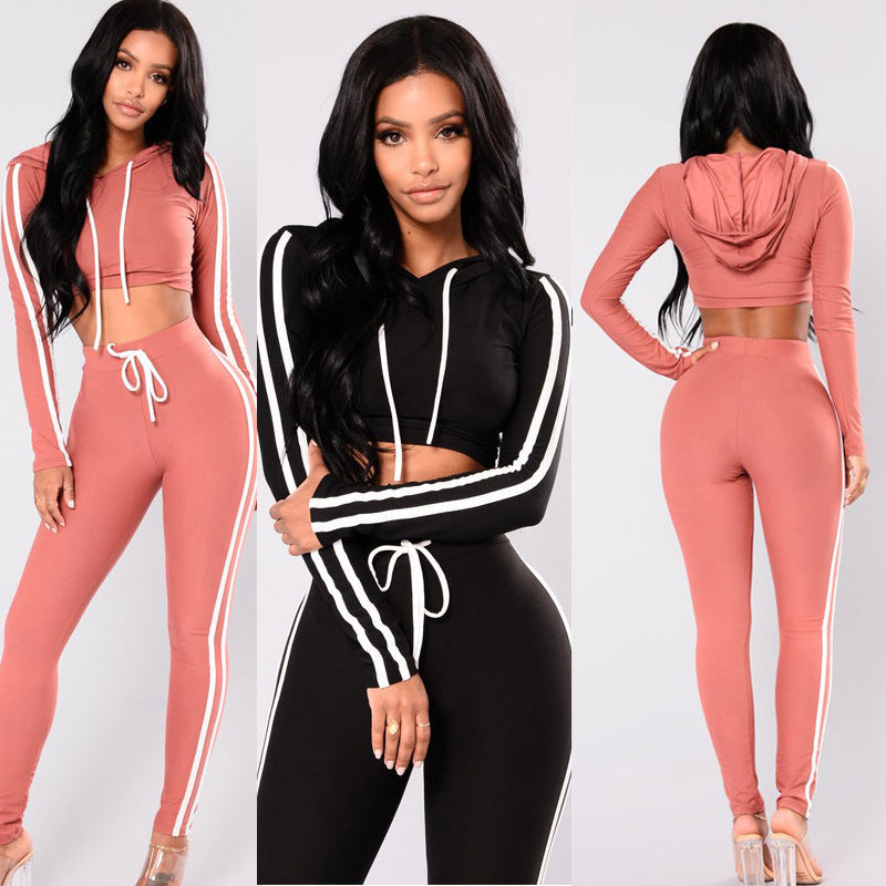 Ladies Crop Top Hoodies With Sweatshirt Pants Sets