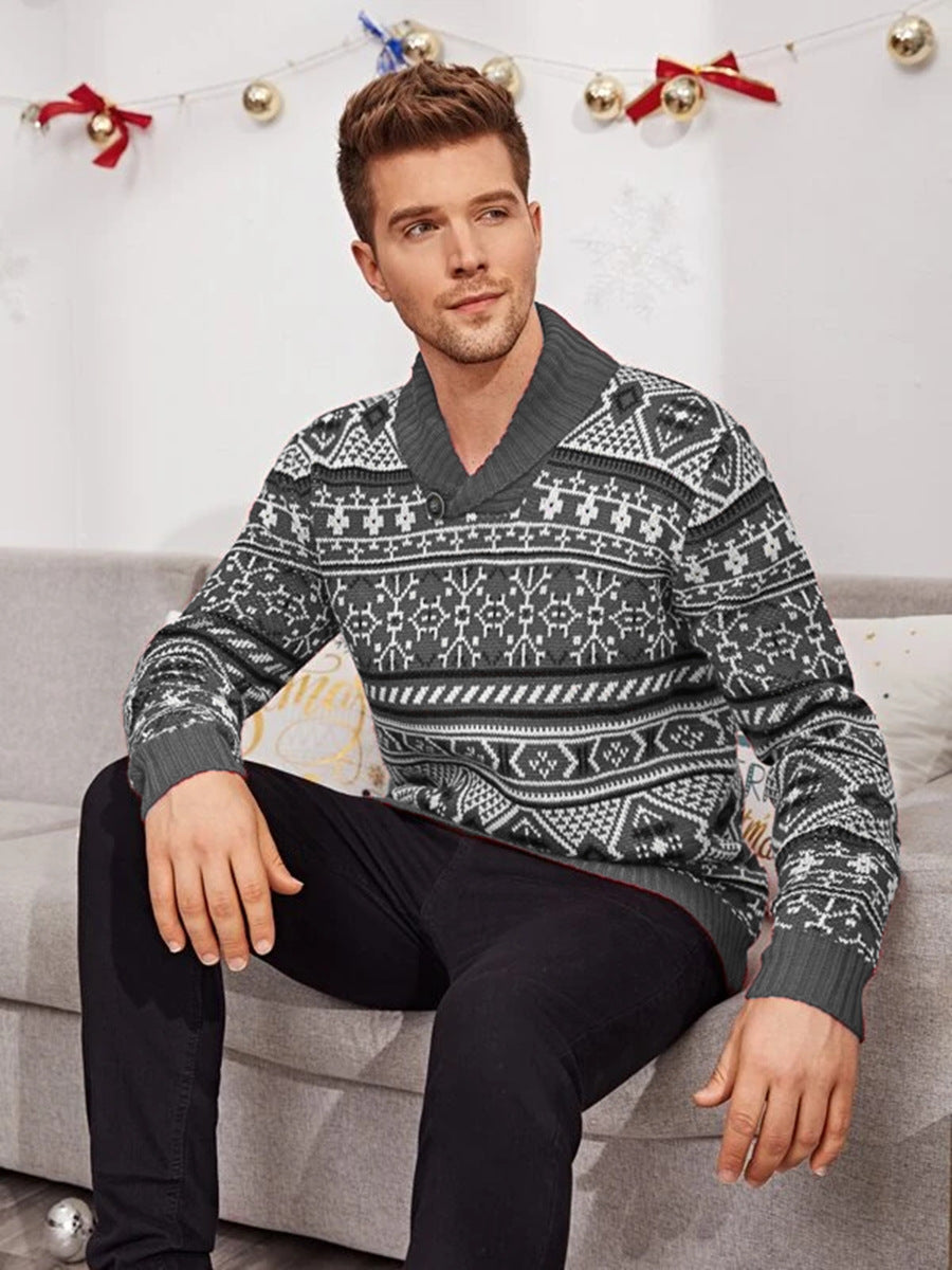 Christmas Elk Lapel Knitted Sweater