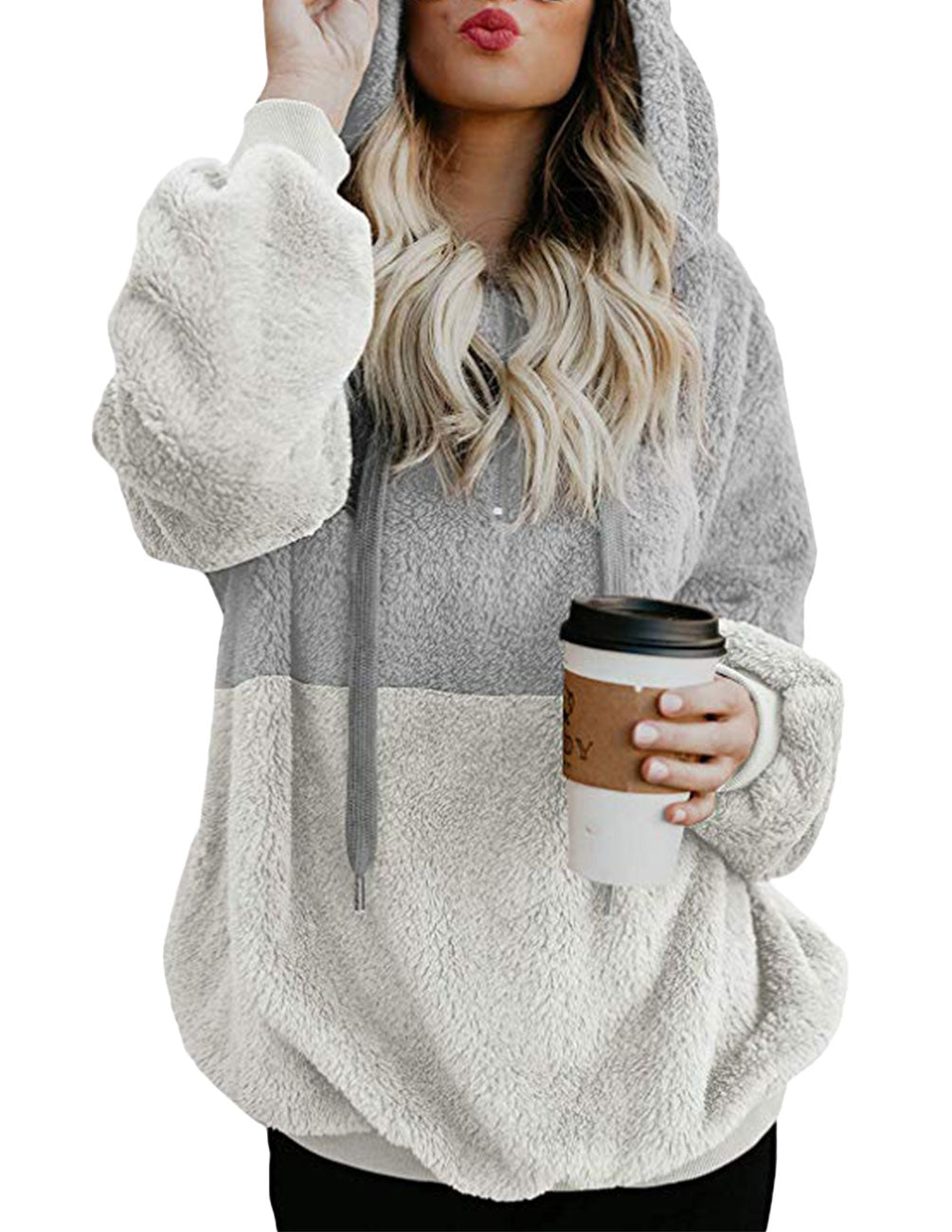 Women Casual Plush Zipper Warm Loose Hoodies