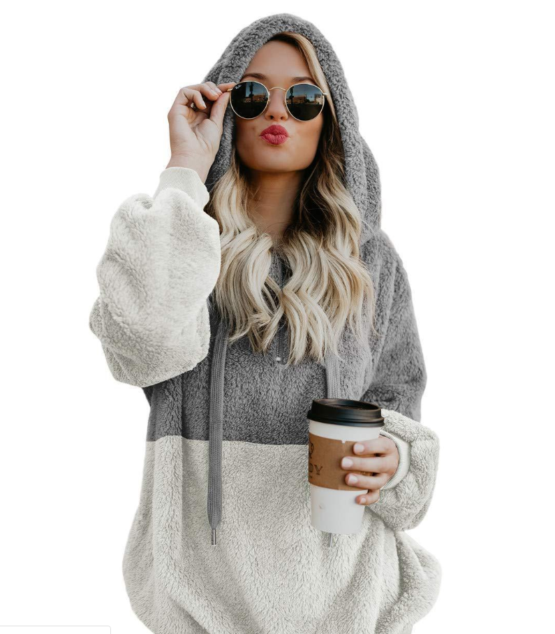 Women Casual Plush Zipper Warm Loose Hoodies