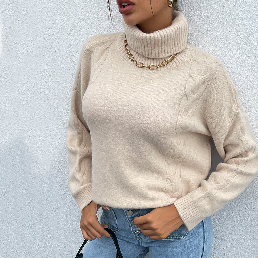 Solid Color Turtleneck Pullover Ladies Knitted Sweater
