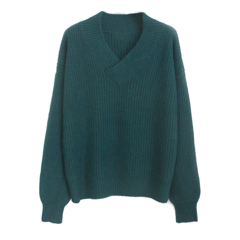 V Neck White Pullover Sweaters