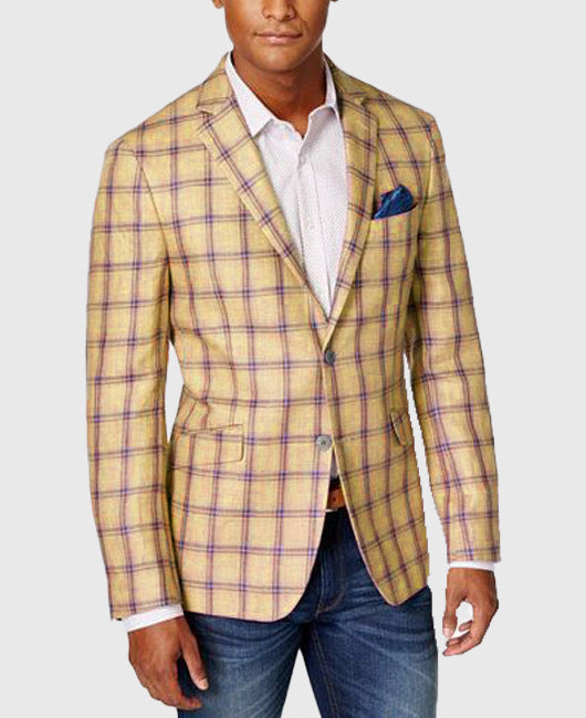 Men's Single-Row Two-button Plaid Blazer