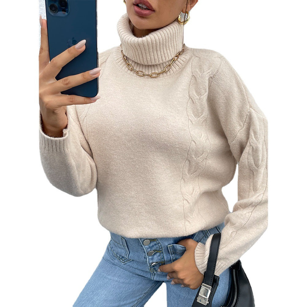 Solid Color Turtleneck Pullover Ladies Knitted Sweater