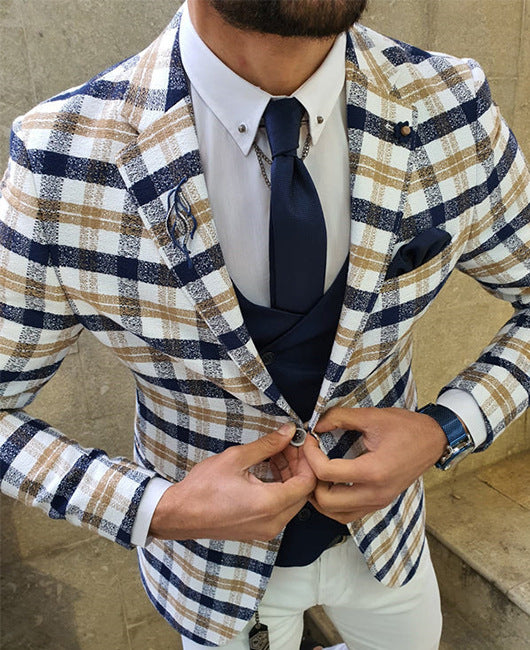 Men's Single-Row Two-button Plaid Blazer