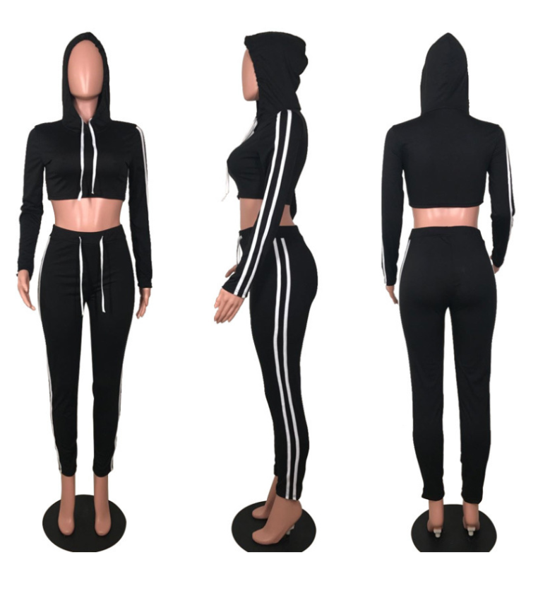 Ladies Crop Top Hoodies With Sweatshirt Pants Sets