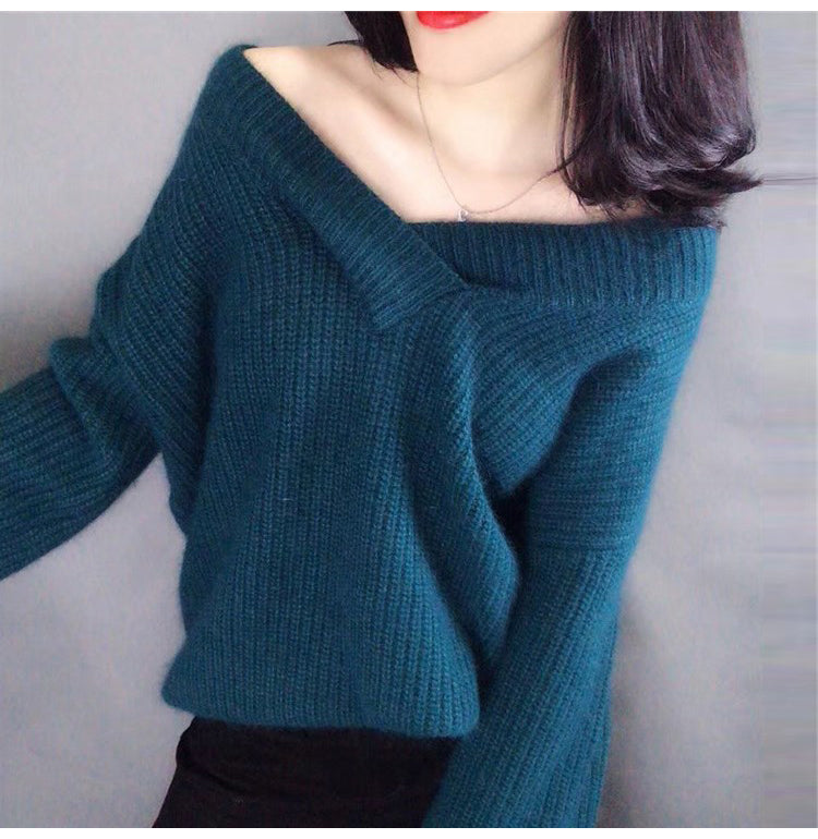 V Neck White Pullover Sweaters