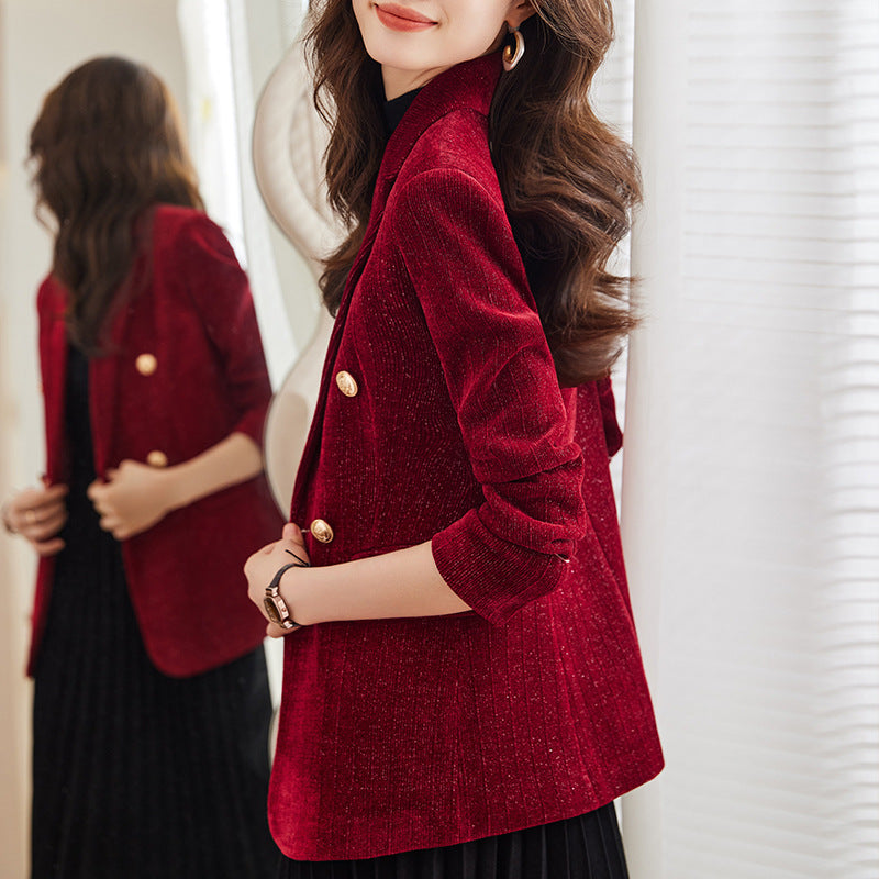 Wine Red Long Sleeve Suit Coat