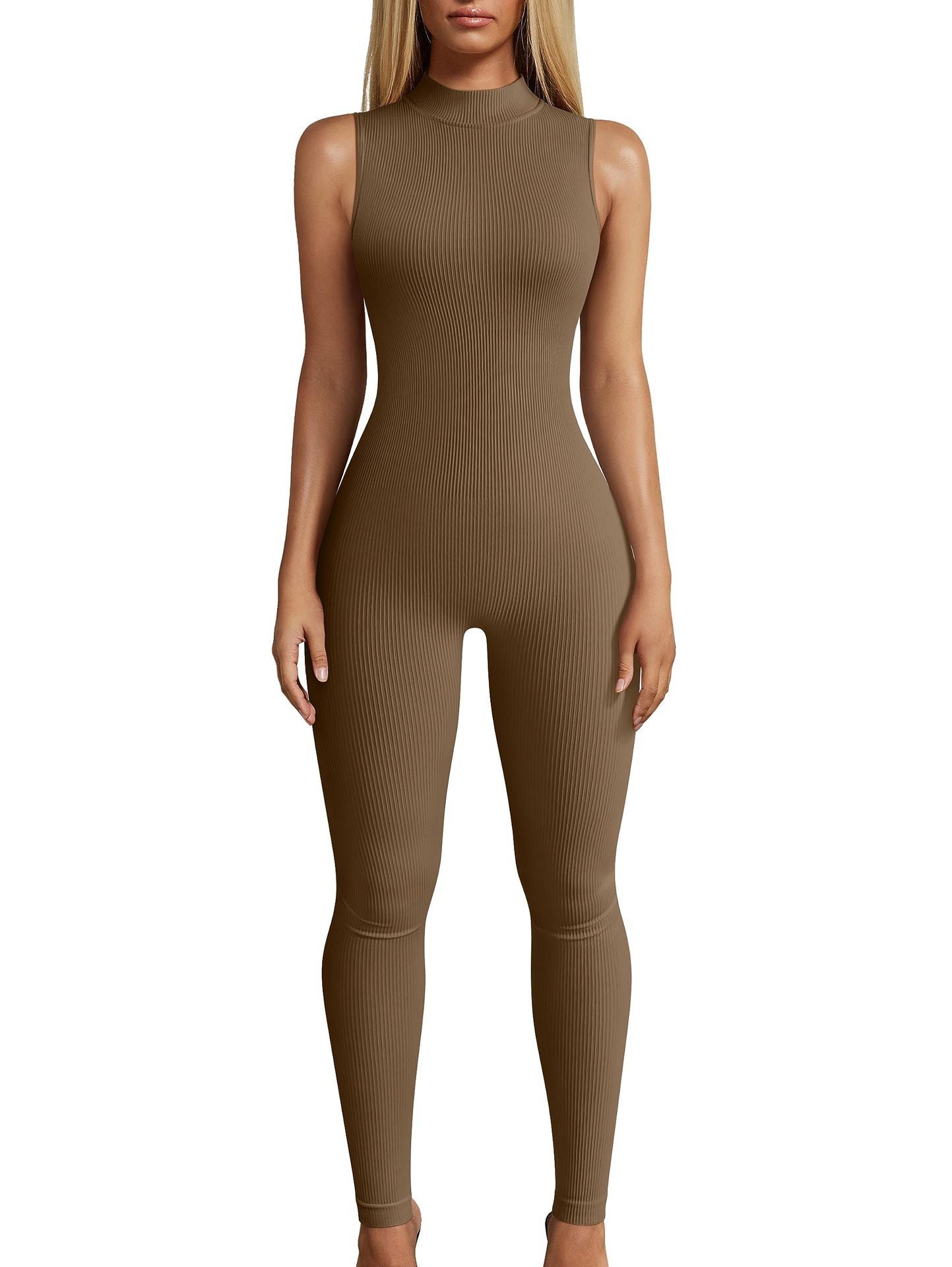 Slim Rib Sleeveless Sports Jumpsuit