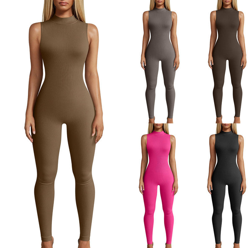 Slim Rib Sleeveless Sports Jumpsuit