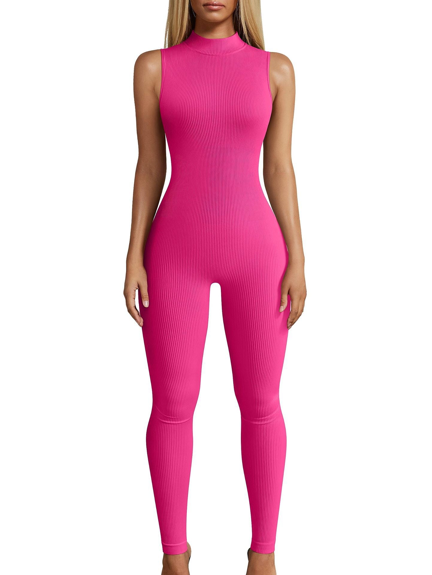 Slim Rib Sleeveless Sports Jumpsuit