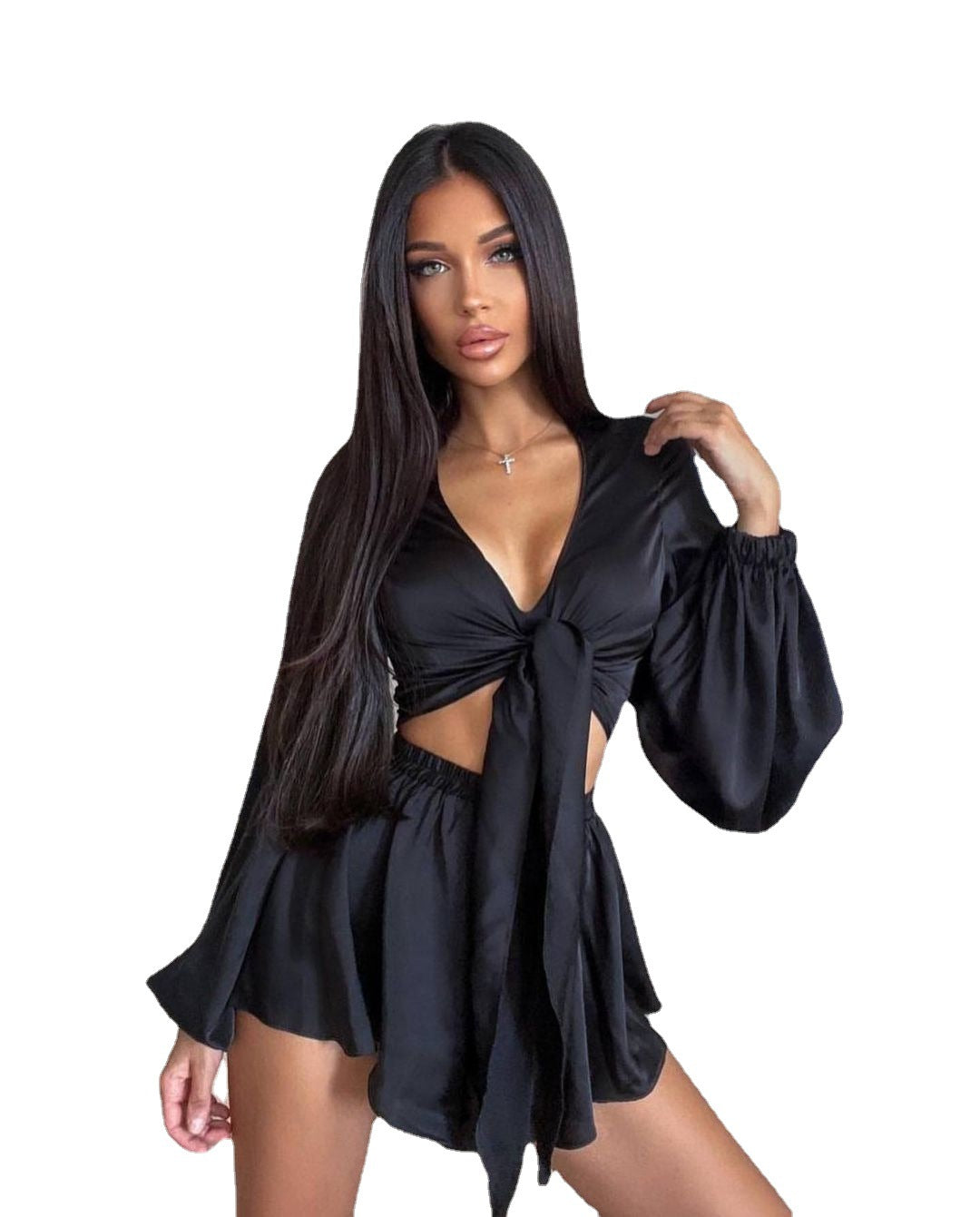 Long Sleeve Top And Shorts Suit For Women