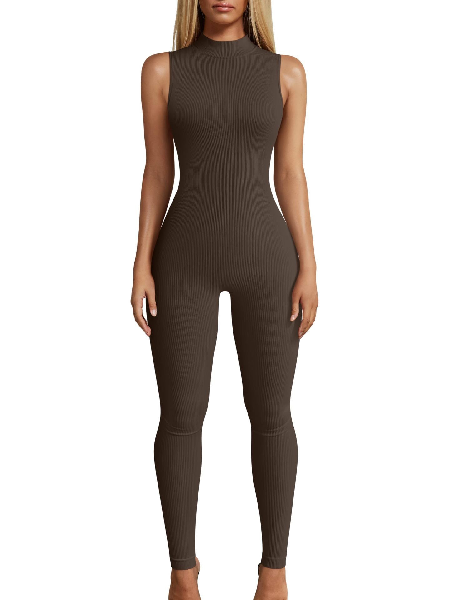 Slim Rib Sleeveless Sports Jumpsuit