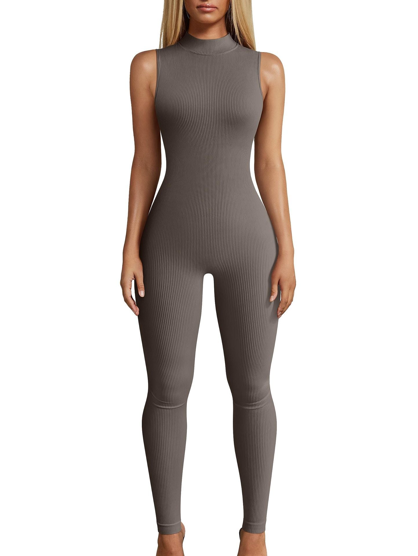 Slim Rib Sleeveless Sports Jumpsuit