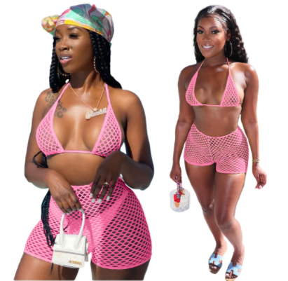 Shorts Dress Hollow Out Mesh Vest Sport Suit