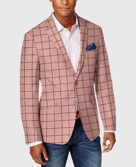 Men's Single-Row Two-button Plaid Blazer