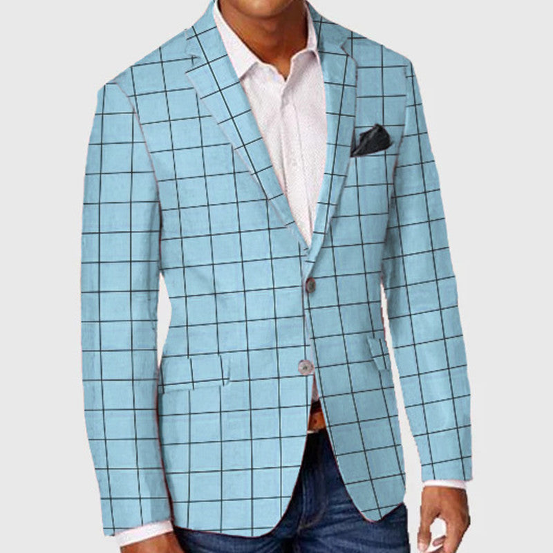Men's Single-Row Two-button Plaid Blazer