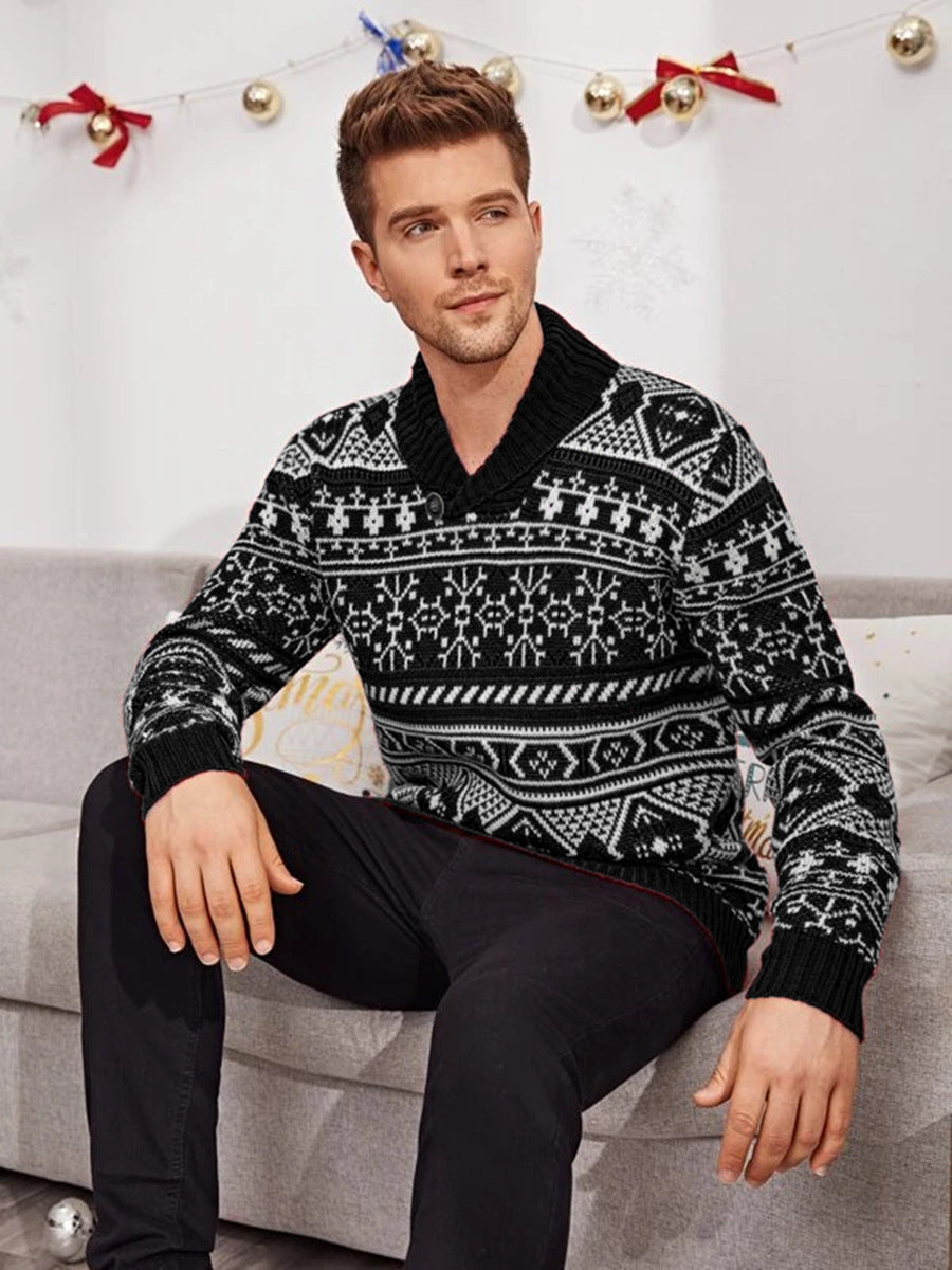 Christmas Elk Lapel Knitted Sweater