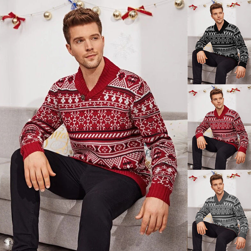 Christmas Elk Lapel Knitted Sweater