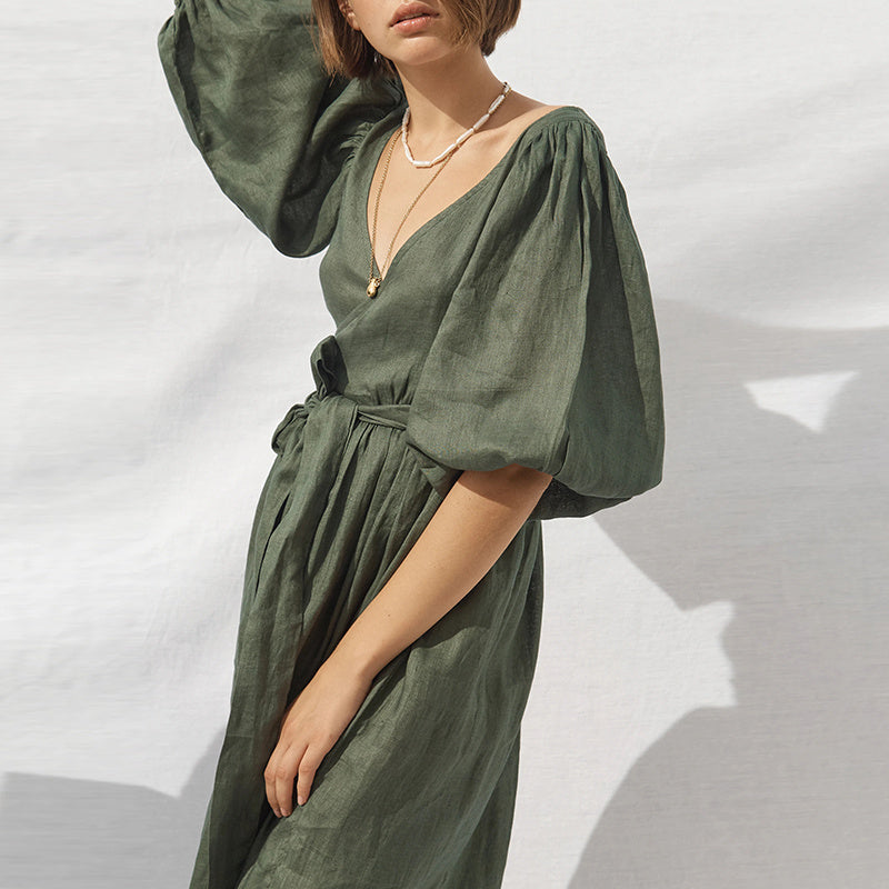 Style Waist-Tie Puff Sleeve Dress