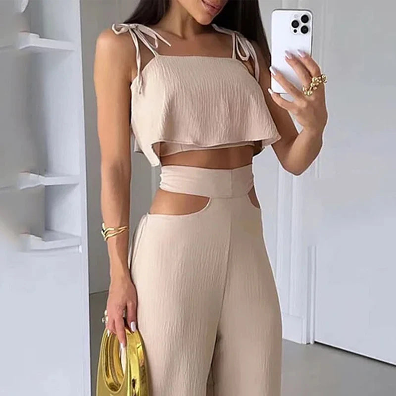 Casual Hollow-Out Trousers Suit