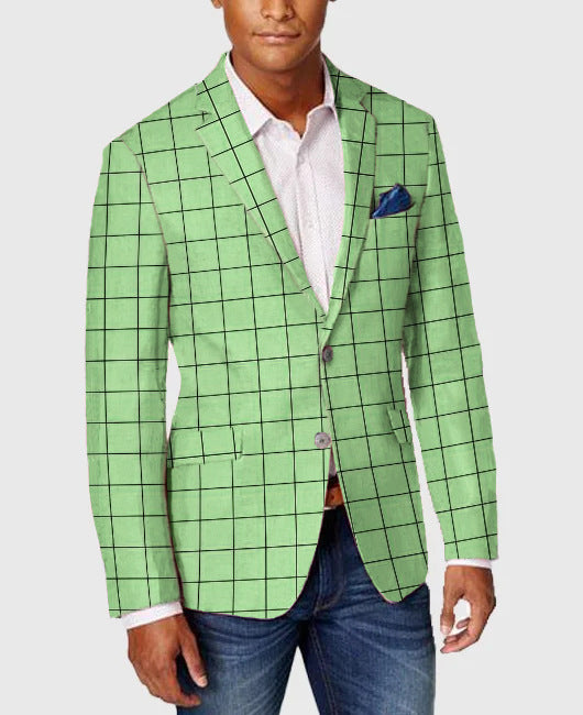 Men's Single-Row Two-button Plaid Blazer