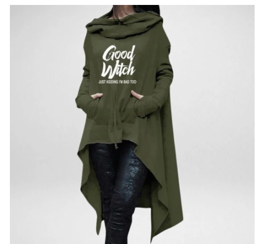 Women Long Irregular Sweats Print Hoodies